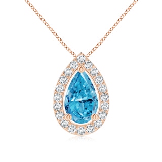 9x5.5mm AAAA Pear Fancy Intense Blue Diamond Solitaire Floating Halo Pendant in 9K Rose Gold