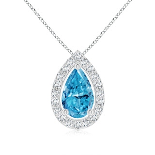 9x5.5mm AAAA Pear Fancy Intense Blue Diamond Solitaire Floating Halo Pendant in P950 Platinum