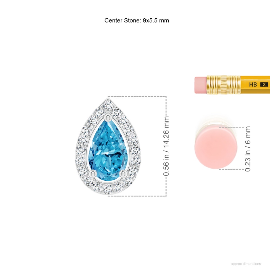9x5.5mm AAAA Pear Fancy Intense Blue Diamond Solitaire Floating Halo Pendant in P950 Platinum ruler