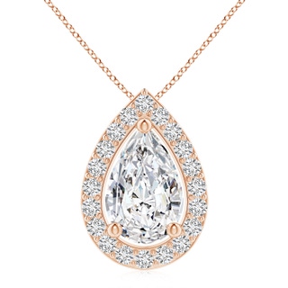 11x7mm HSI2 Pear Diamond Solitaire Floating Halo Pendant in Rose Gold