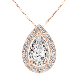 11x7mm IJI1I2 Pear Diamond Solitaire Floating Halo Pendant in 18K Rose Gold