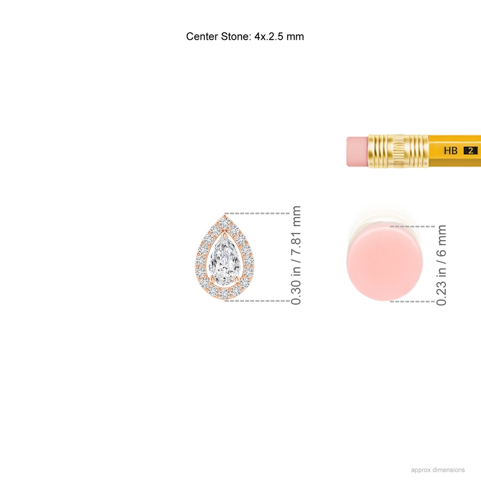 4x2.5mm HSI2 Pear Diamond Solitaire Floating Halo Pendant in Rose Gold ruler