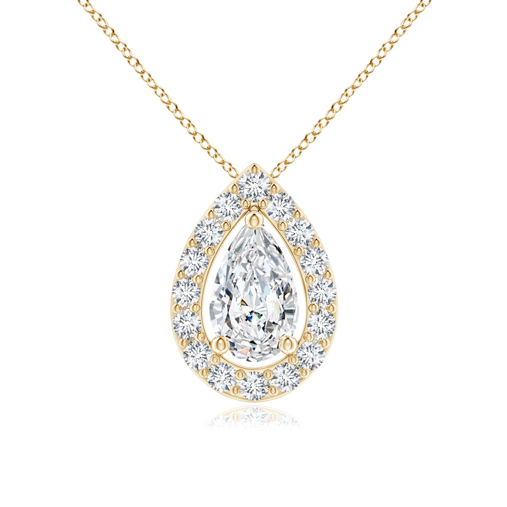 5x3mm GVS2 Pear Diamond Solitaire Floating Halo Pendant in Yellow Gold