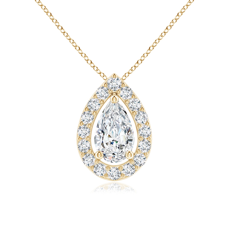 5x3mm GVS2 Pear Diamond Solitaire Floating Halo Pendant in Yellow Gold 