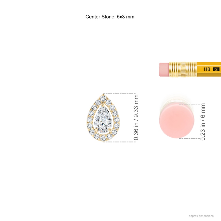 5x3mm GVS2 Pear Diamond Solitaire Floating Halo Pendant in Yellow Gold ruler