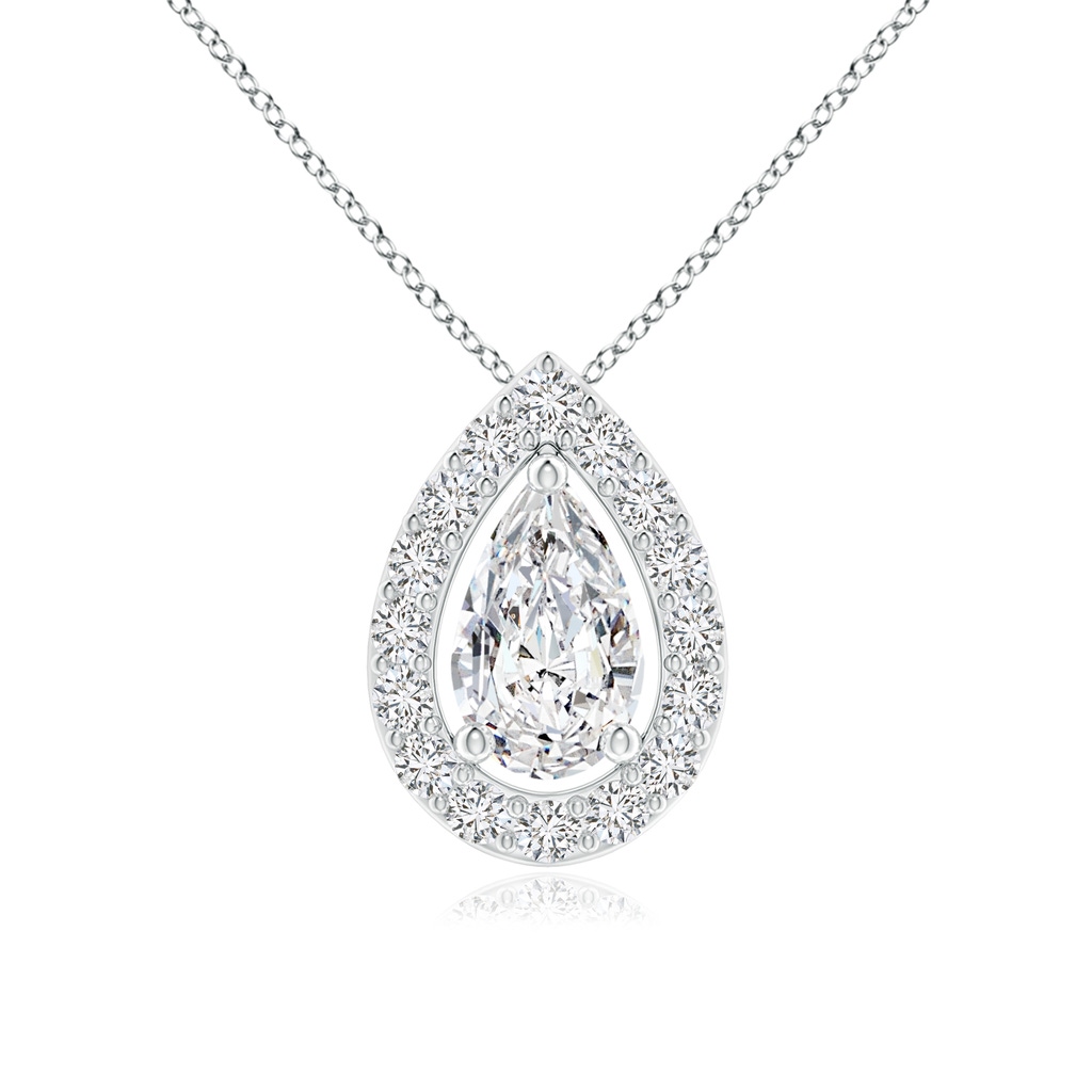 5x3mm HSI2 Pear Diamond Solitaire Floating Halo Pendant in White Gold