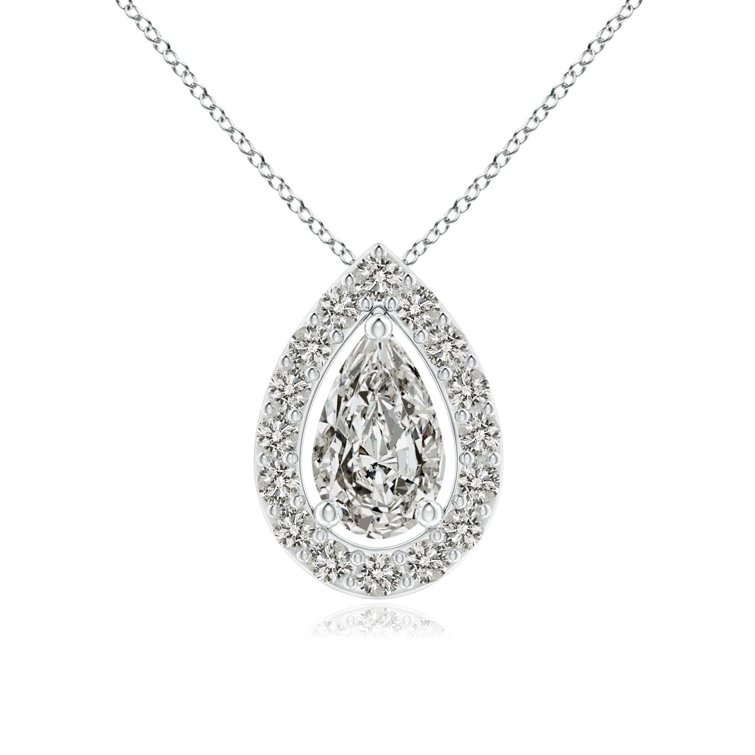 5x3mm KI3 Pear Diamond Solitaire Floating Halo Pendant in P950 Platinum