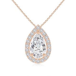 9x5.5mm HSI2 Pear Diamond Solitaire Floating Halo Pendant in Rose Gold