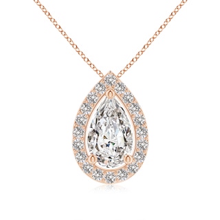 9x5.5mm IJI1I2 Pear Diamond Solitaire Floating Halo Pendant in 18K Rose Gold
