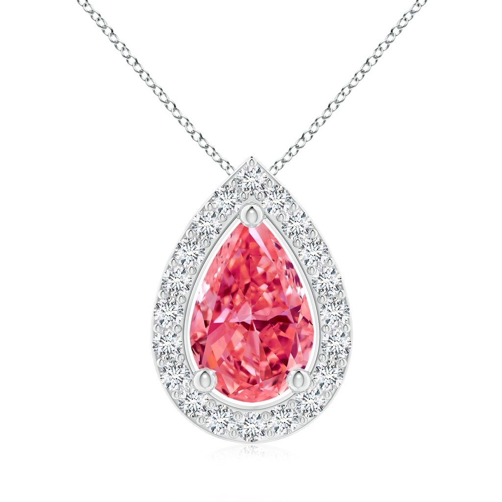 10x6.5mm AAAA Pear Fancy Intense Pink Diamond Solitaire Floating Halo Pendant in P950 Platinum