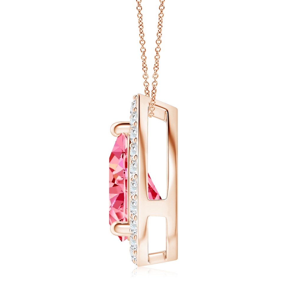 10x6.5mm AAAA Pear Fancy Intense Pink Diamond Solitaire Floating Halo Pendant in Rose Gold - side 199