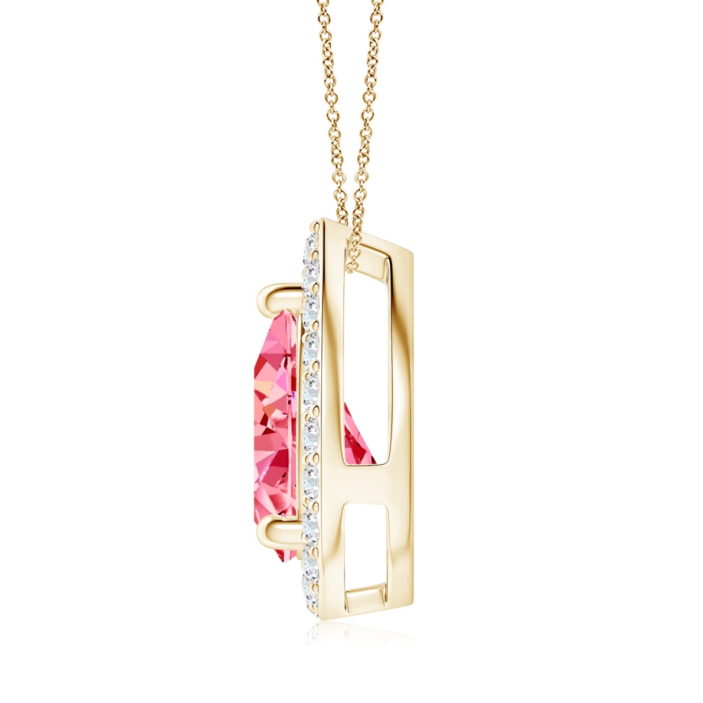 10x6.5mm AAAA Pear Fancy Intense Pink Diamond Solitaire Floating Halo Pendant in Yellow Gold - side 199