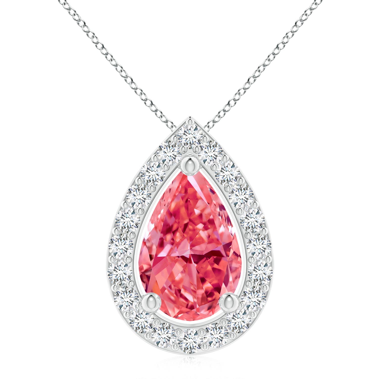 Angara 2.5 CTW Pear Fancy Intense Pink Diamond Solitaire Floating Halo Pendant in Platinum