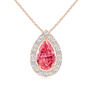 9x5.5mm AAAA Pear Fancy Intense Pink Diamond Solitaire Floating Halo Pendant in 10K Rose Gold