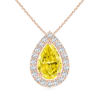 10x6.5mm AAAA Pear Fancy Intense Yellow Diamond Solitaire Floating Halo Pendant in 10K Rose Gold