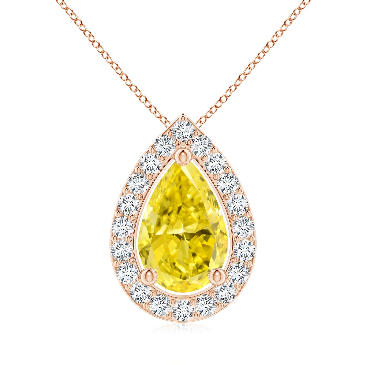 Angara 1.9 CTW Pear Fancy Intense Yellow Diamond Solitaire Floating Halo Pendant in 14K Rose Gold