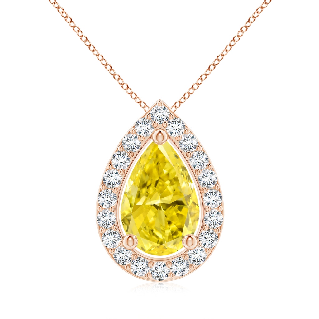 10x6.5mm AAAA Pear Fancy Intense Yellow Diamond Solitaire Floating Halo Pendant in Rose Gold