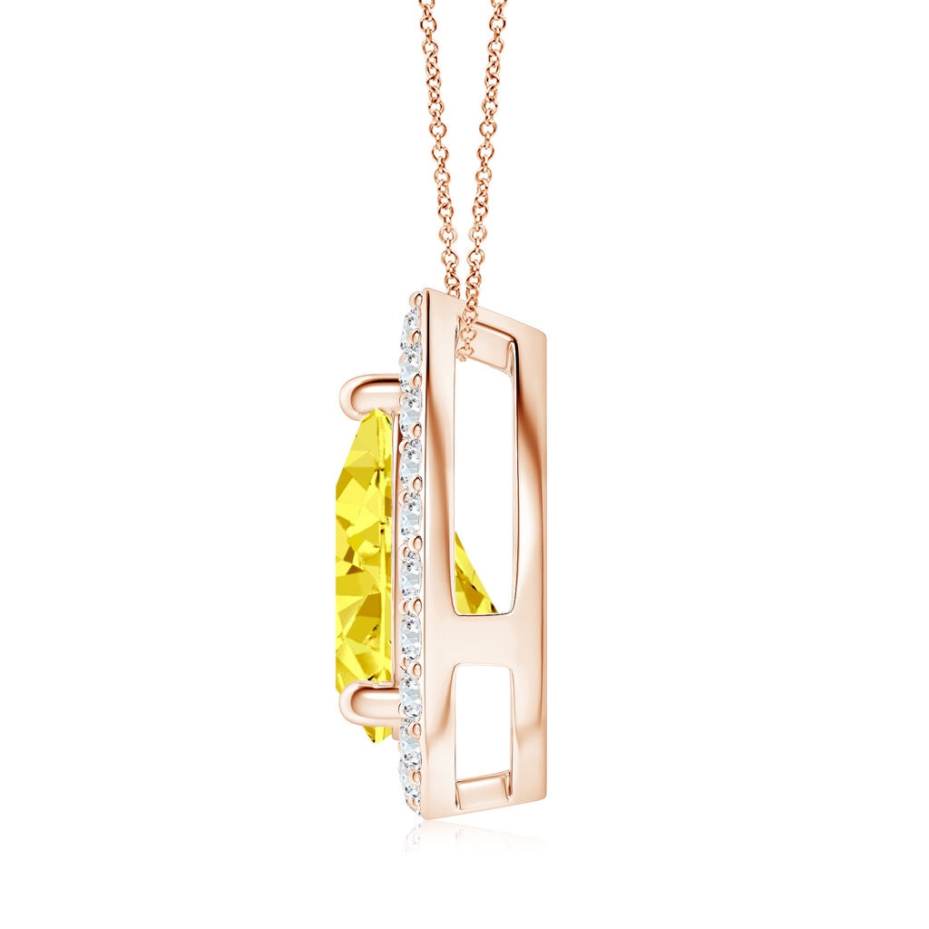 10x6.5mm AAAA Pear Fancy Intense Yellow Diamond Solitaire Floating Halo Pendant in Rose Gold - side 199