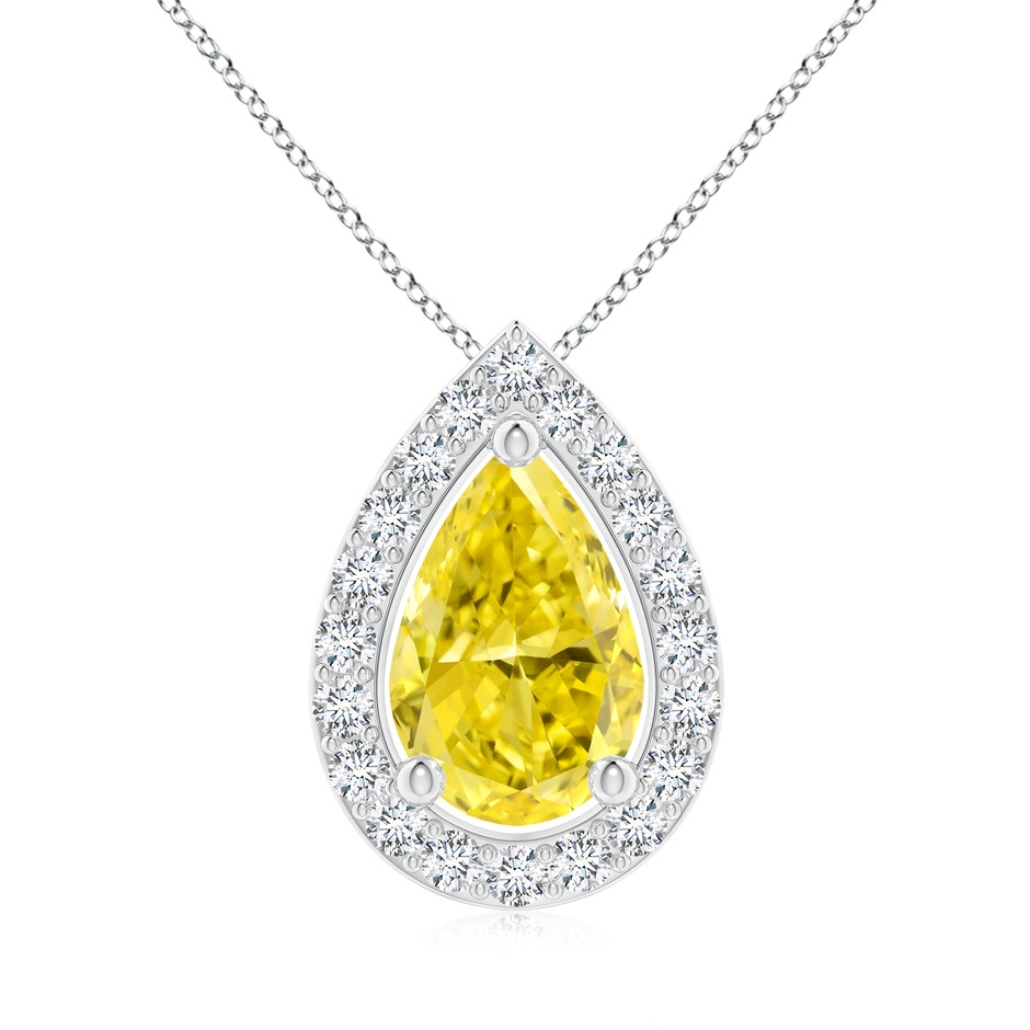 10x6.5mm AAAA Pear Fancy Intense Yellow Diamond Solitaire Floating Halo Pendant in White Gold 