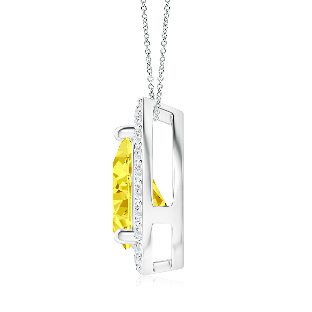 10x6.5mm AAAA Pear Fancy Intense Yellow Diamond Solitaire Floating Halo Pendant in White Gold - side 199