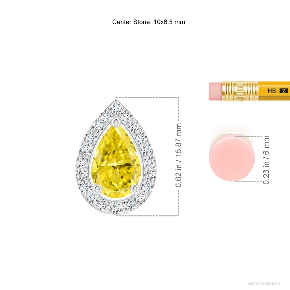 10x6.5mm AAAA Pear Fancy Intense Yellow Diamond Solitaire Floating Halo Pendant in White Gold ruler