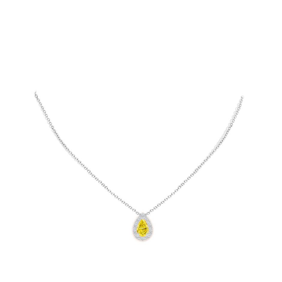 10x6.5mm AAAA Pear Fancy Intense Yellow Diamond Solitaire Floating Halo Pendant in White Gold pen