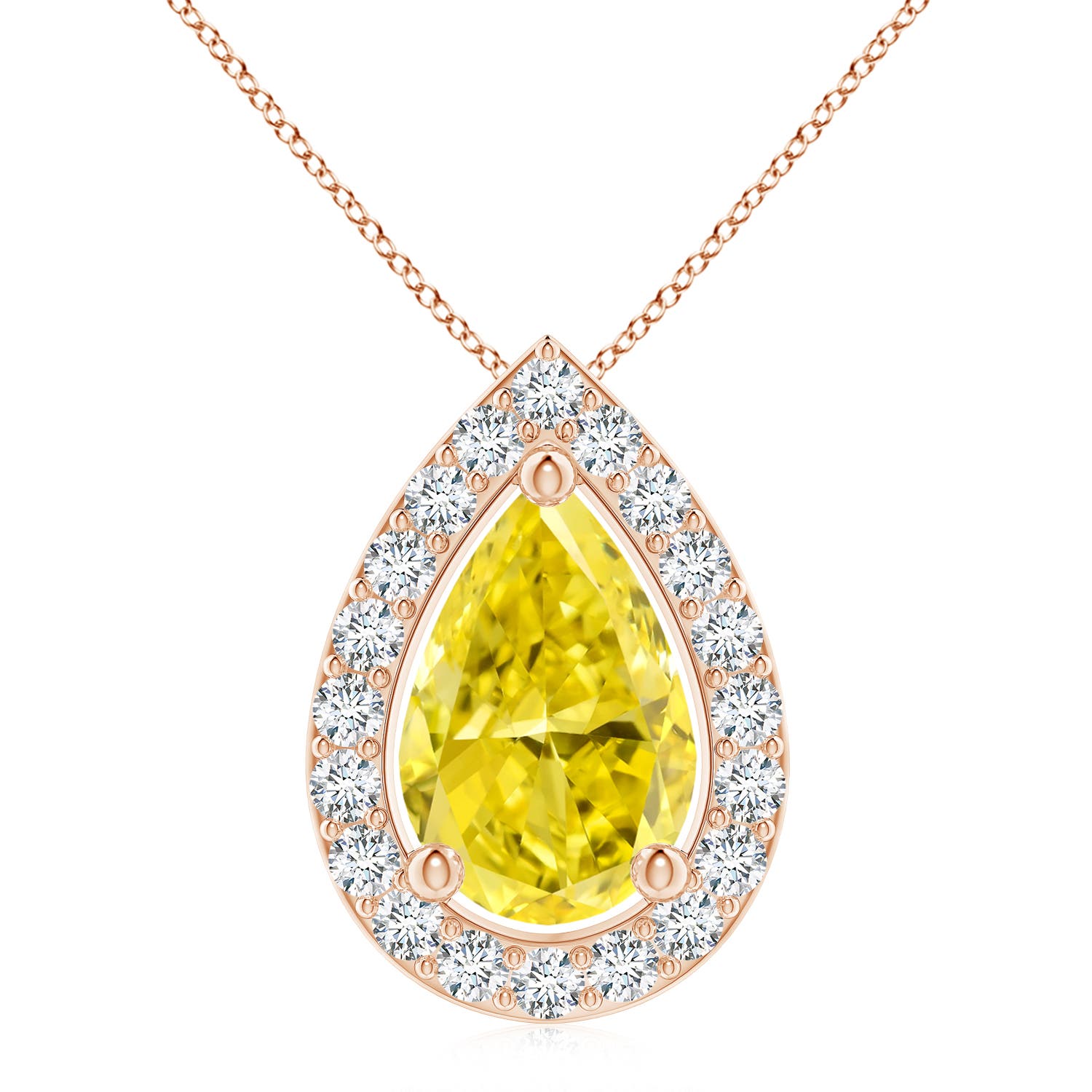 Angara 2.5 CTW Pear Fancy Intense Yellow Diamond Solitaire Floating Halo Pendant in 18K Rose Gold