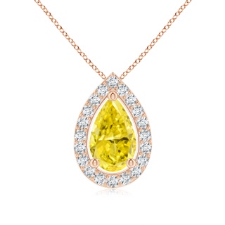 9x5.5mm AAAA Pear Fancy Intense Yellow Diamond Solitaire Floating Halo Pendant in 9K Rose Gold