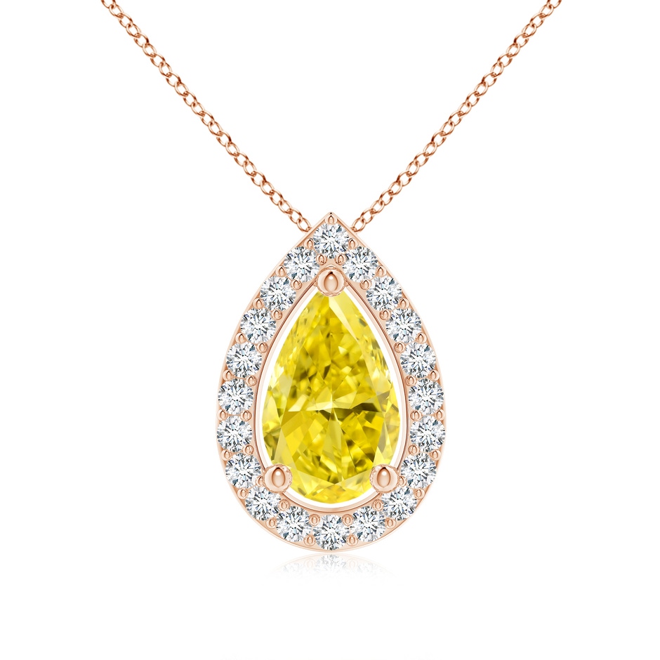 9x5.5mm AAAA Pear Fancy Intense Yellow Diamond Solitaire Floating Halo Pendant in Rose Gold 