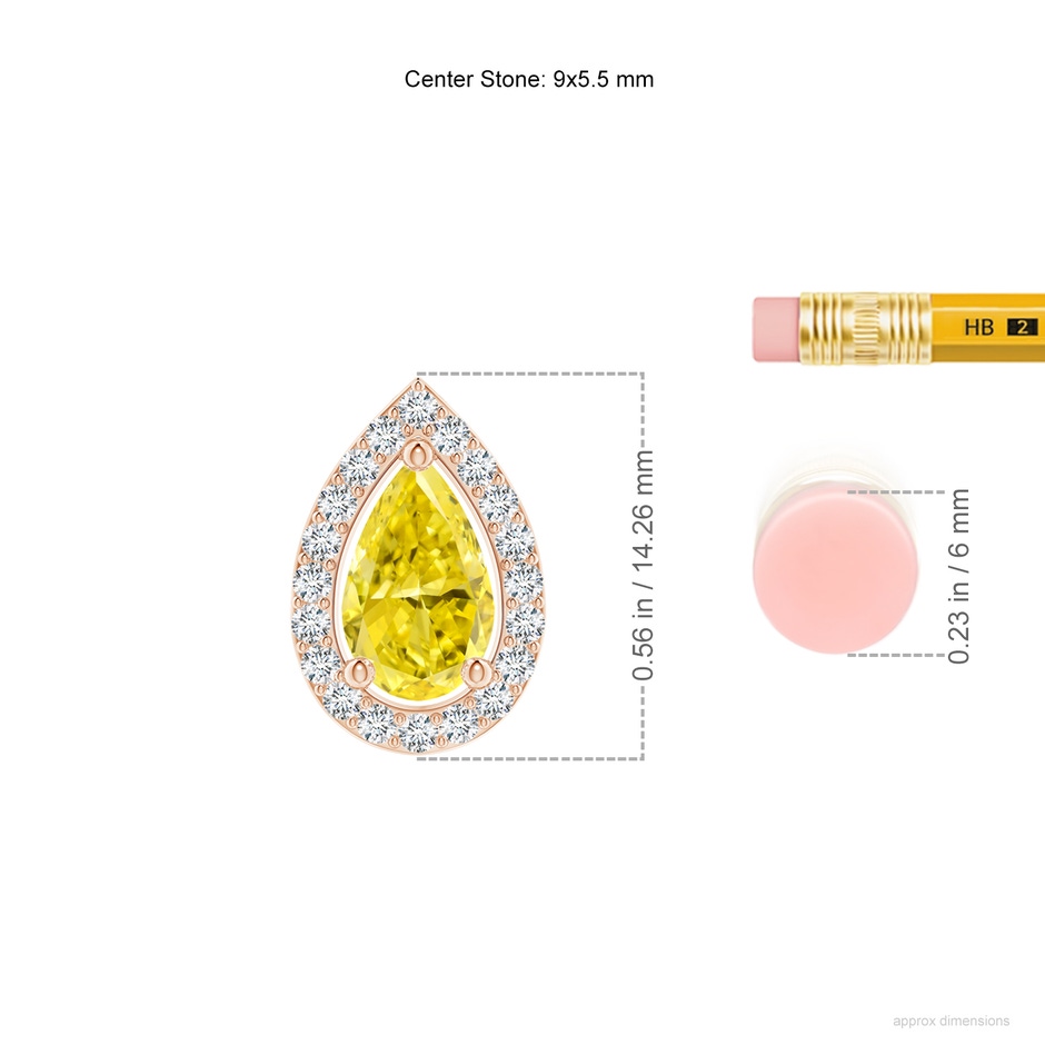 9x5.5mm AAAA Pear Fancy Intense Yellow Diamond Solitaire Floating Halo Pendant in Rose Gold ruler