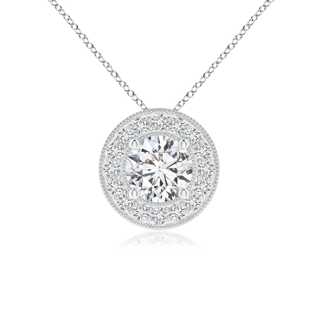 4.8mm HSI2 Round Diamond Solitaire Pendant with Pave-Set Halo in White Gold 