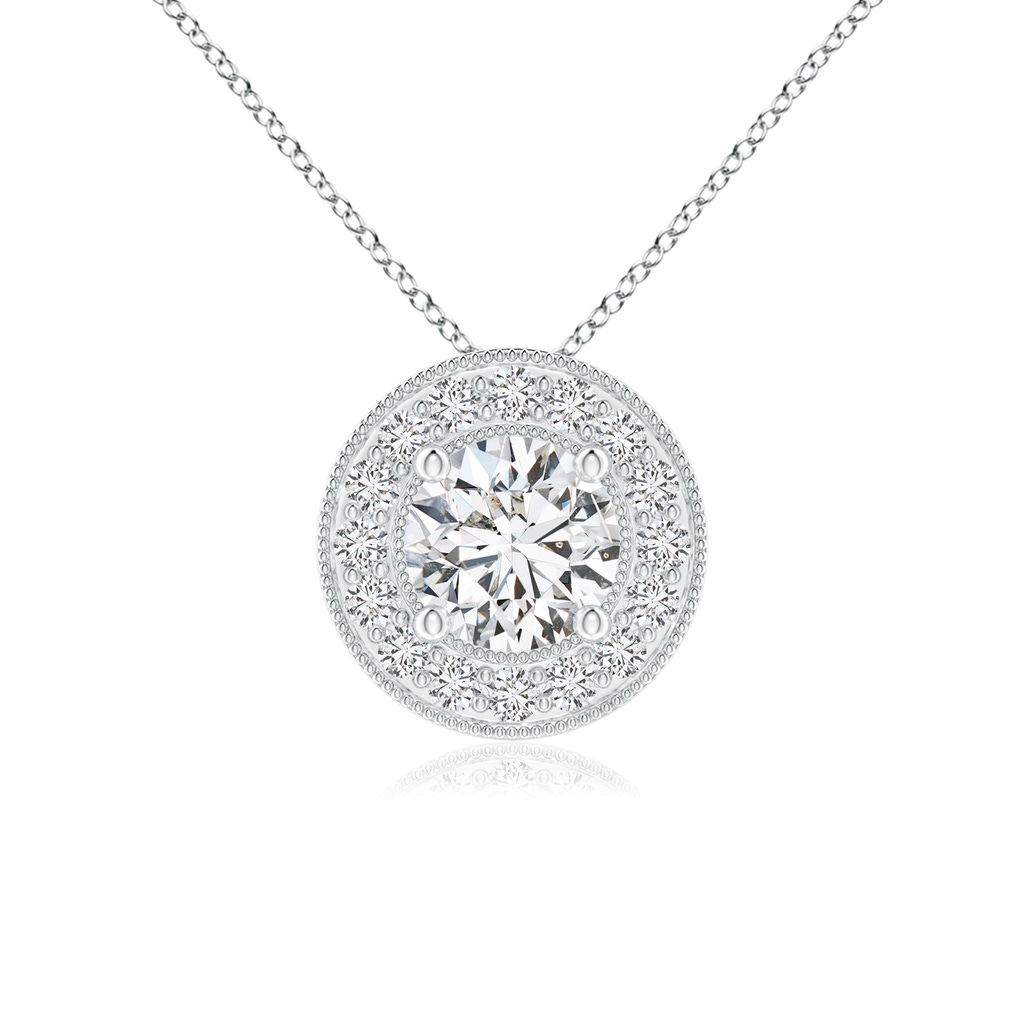 4.8mm HSI2 Round Diamond Solitaire Pendant with Pave-Set Halo in White Gold