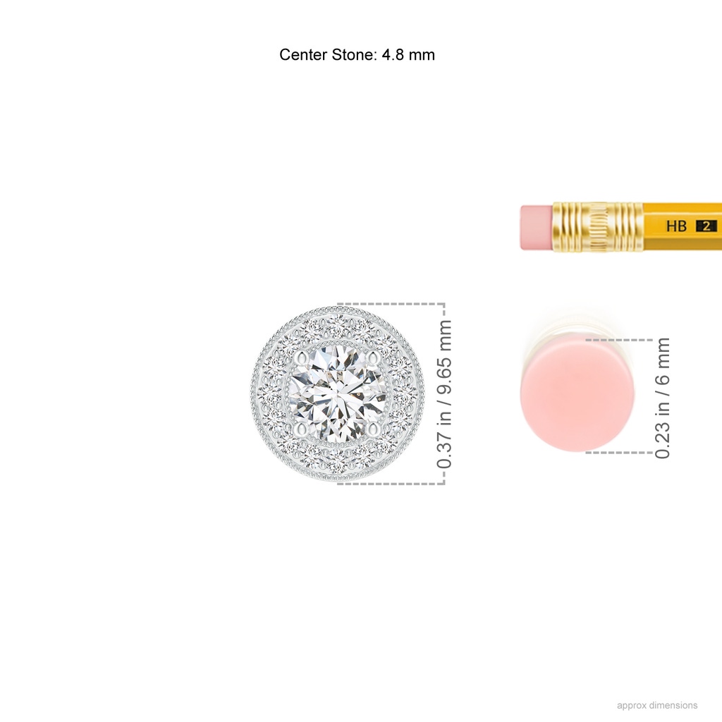 4.8mm HSI2 Round Diamond Solitaire Pendant with Pave-Set Halo in White Gold Ruler