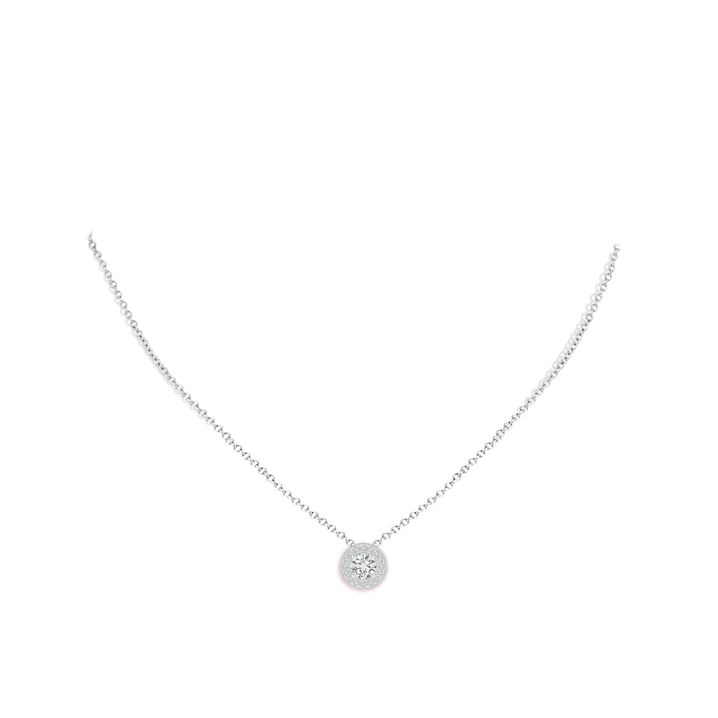 4.8mm HSI2 Round Diamond Solitaire Pendant with Pave-Set Halo in White Gold Body-Neck