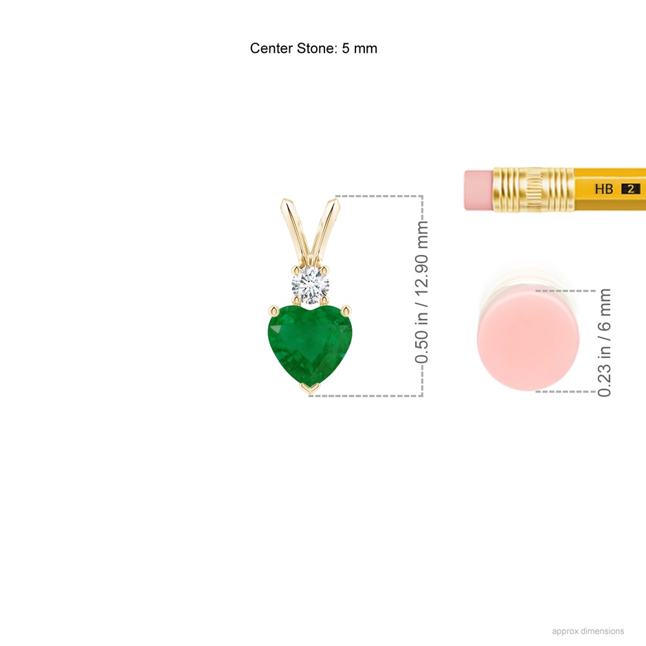 5mm A Heart-Shaped Emerald Rabbit Ear Bale Pendant in Yellow Gold ruler