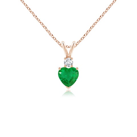 5mm AA Heart-Shaped Emerald Rabbit Ear Bale Pendant in Rose Gold