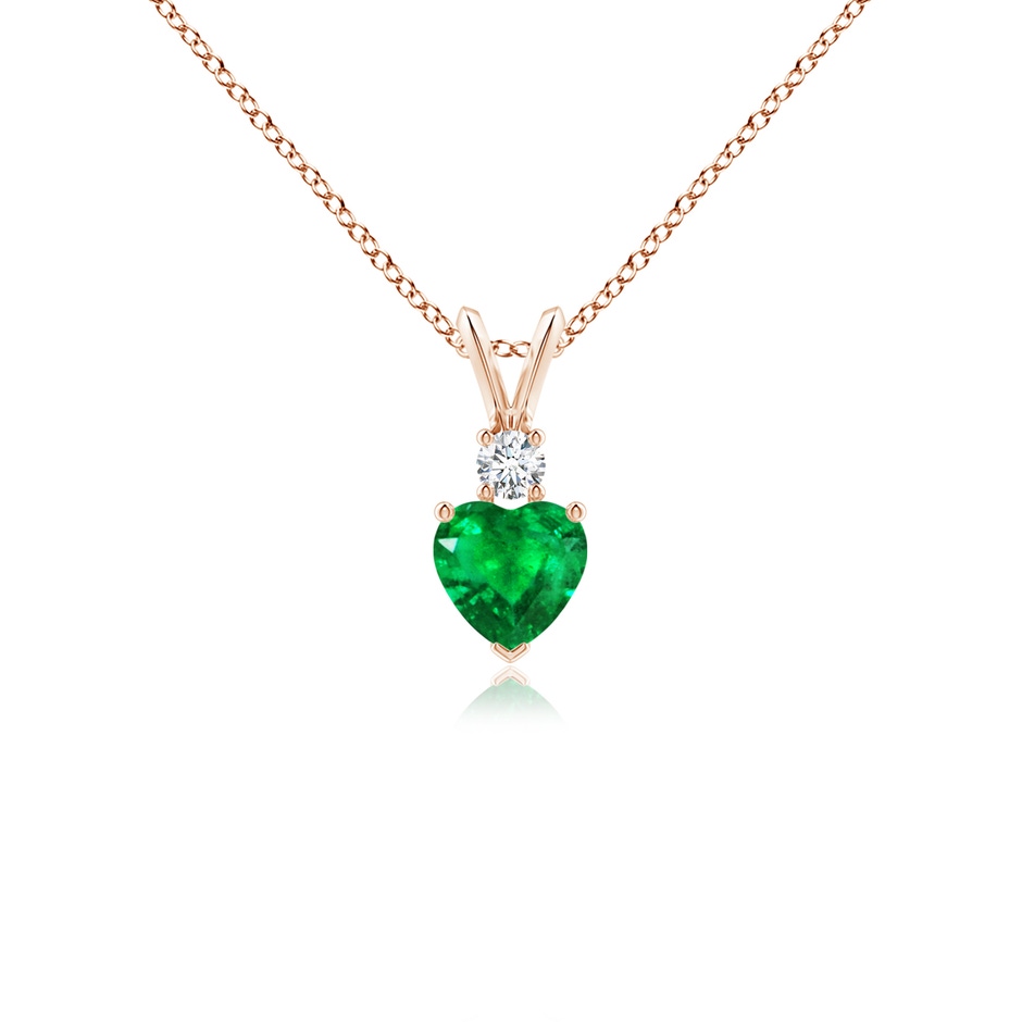 5mm AAA Heart-Shaped Emerald Rabbit Ear Bale Pendant in Rose Gold 