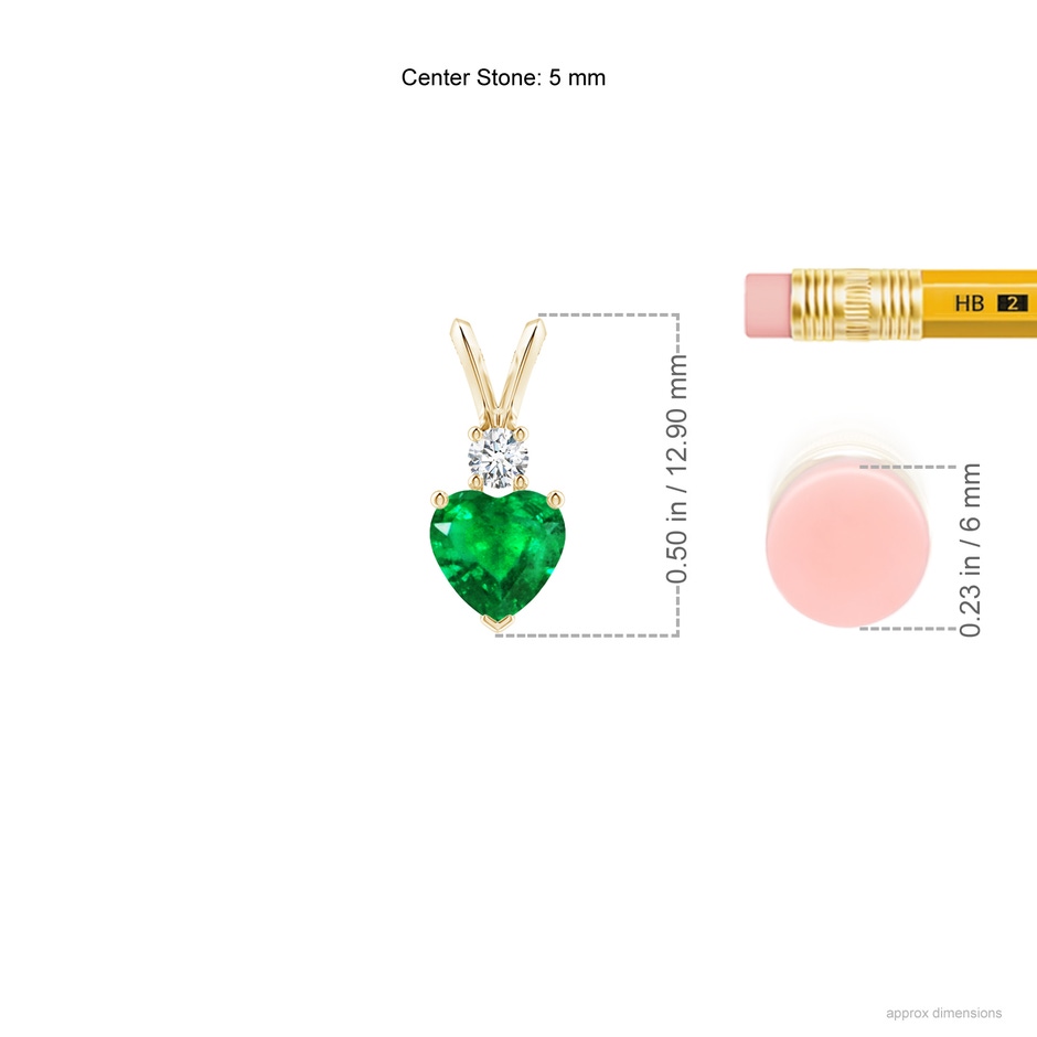 5mm AAA Heart-Shaped Emerald Rabbit Ear Bale Pendant in Yellow Gold ruler