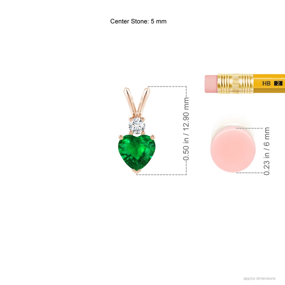 5mm AAAA Heart-Shaped Emerald Rabbit Ear Bale Pendant in Rose Gold ruler