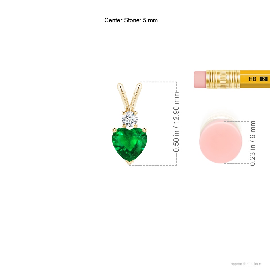 5mm AAAA Heart-Shaped Emerald Rabbit Ear Bale Pendant in Yellow Gold ruler