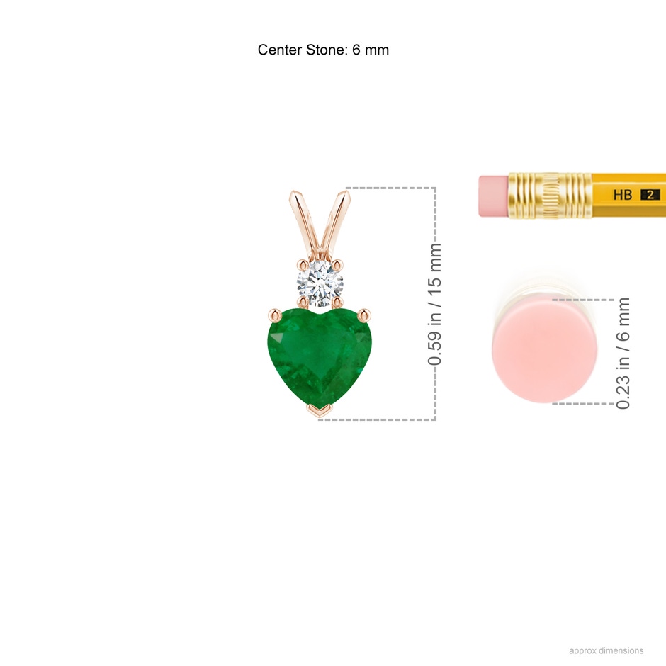 6mm A Heart-Shaped Emerald Rabbit Ear Bale Pendant in Rose Gold ruler