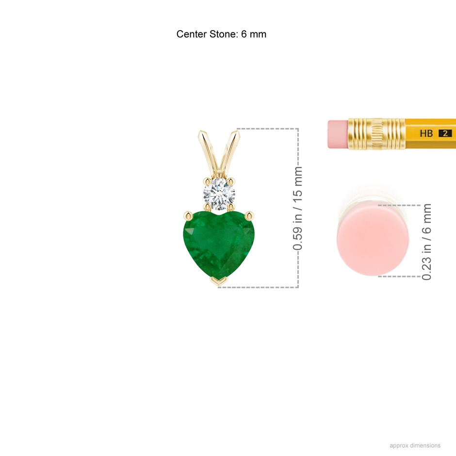 6mm A Heart-Shaped Emerald Rabbit Ear Bale Pendant in Yellow Gold ruler