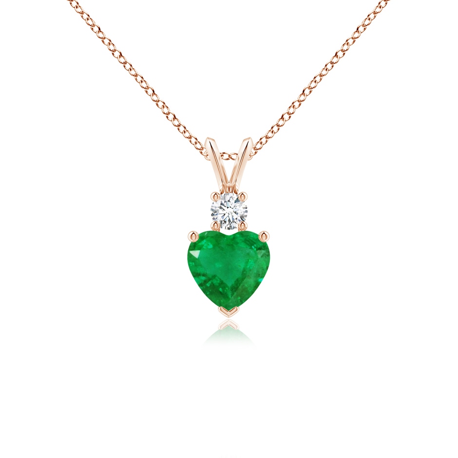 6mm AA Heart-Shaped Emerald Rabbit Ear Bale Pendant in Rose Gold 