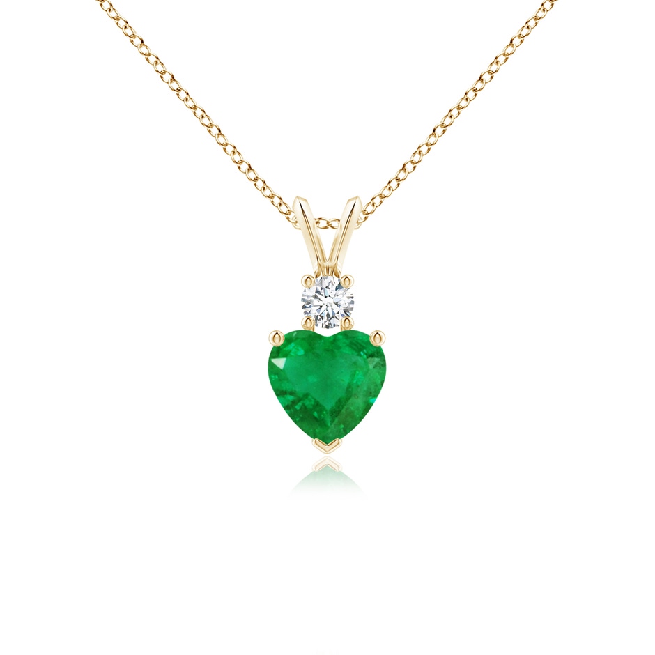 6mm AA Heart-Shaped Emerald Rabbit Ear Bale Pendant in Yellow Gold 