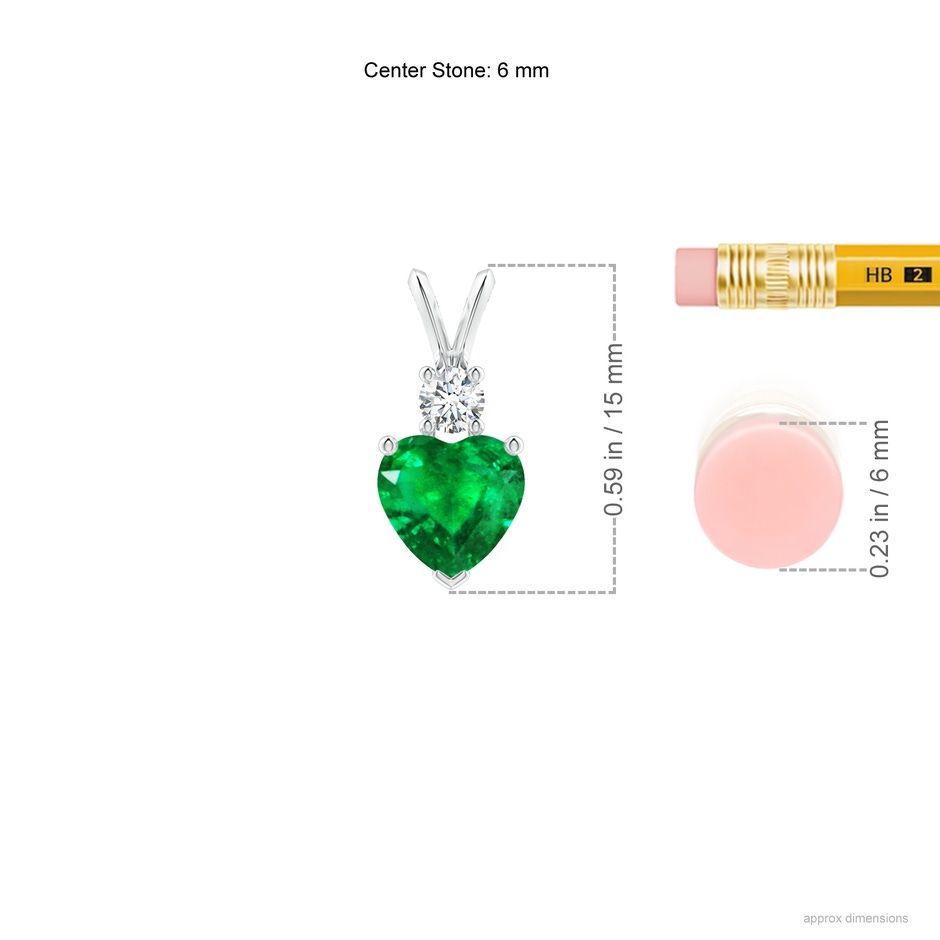 6mm AAA Heart-Shaped Emerald Rabbit Ear Bale Pendant in White Gold ruler
