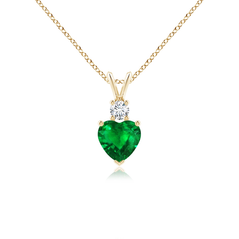 6mm AAAA Heart-Shaped Emerald Rabbit Ear Bale Pendant in Yellow Gold 
