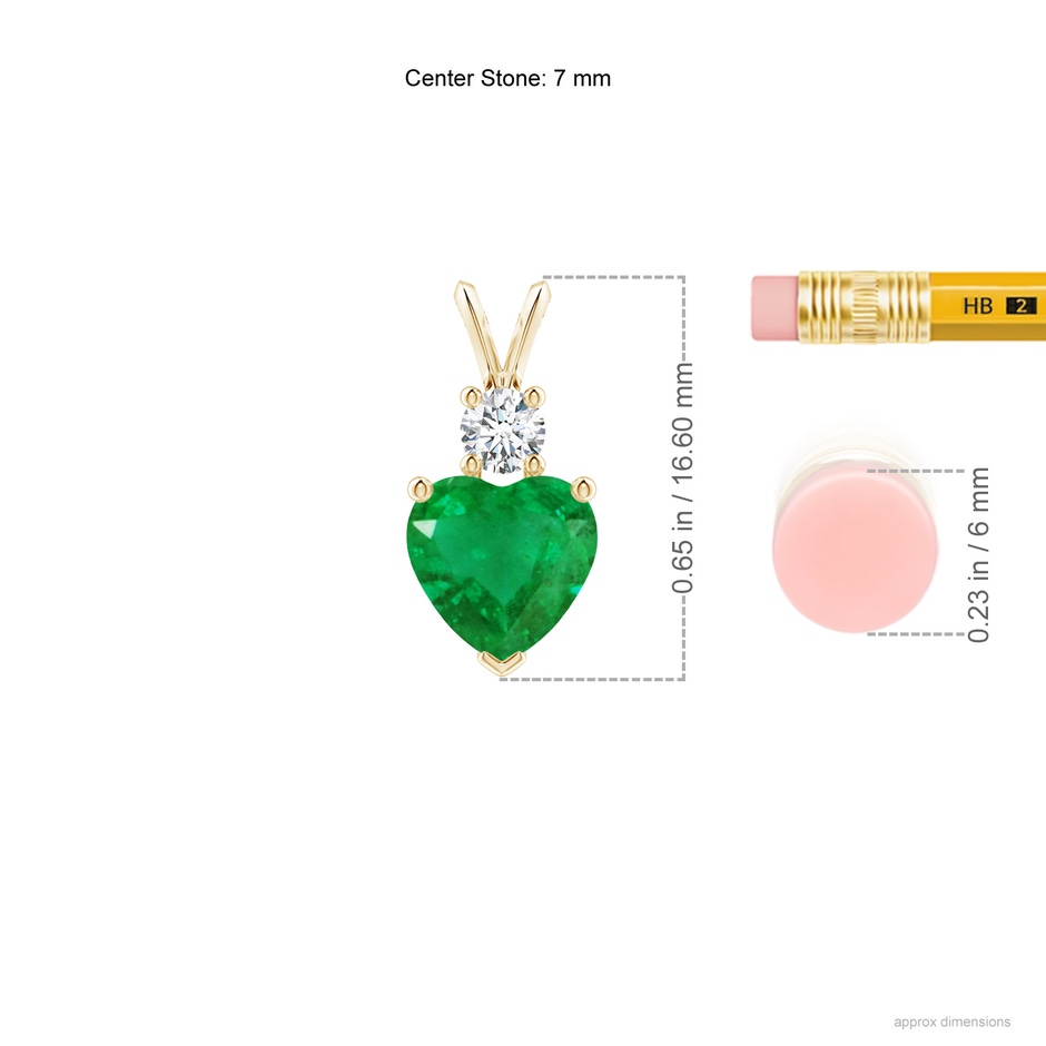 7mm AA Heart-Shaped Emerald Rabbit Ear Bale Pendant in Yellow Gold ruler