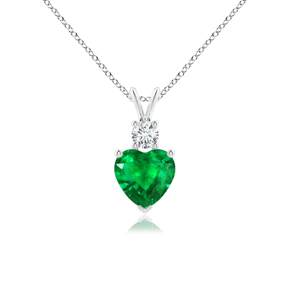 7mm AAA Heart-Shaped Emerald Rabbit Ear Bale Pendant in White Gold 