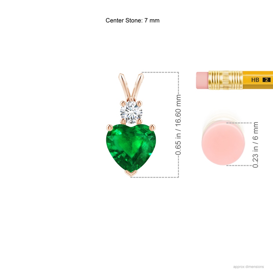 7mm AAAA Heart-Shaped Emerald Rabbit Ear Bale Pendant in Rose Gold ruler