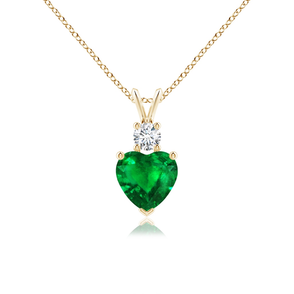 7mm AAAA Heart-Shaped Emerald Rabbit Ear Bale Pendant in Yellow Gold